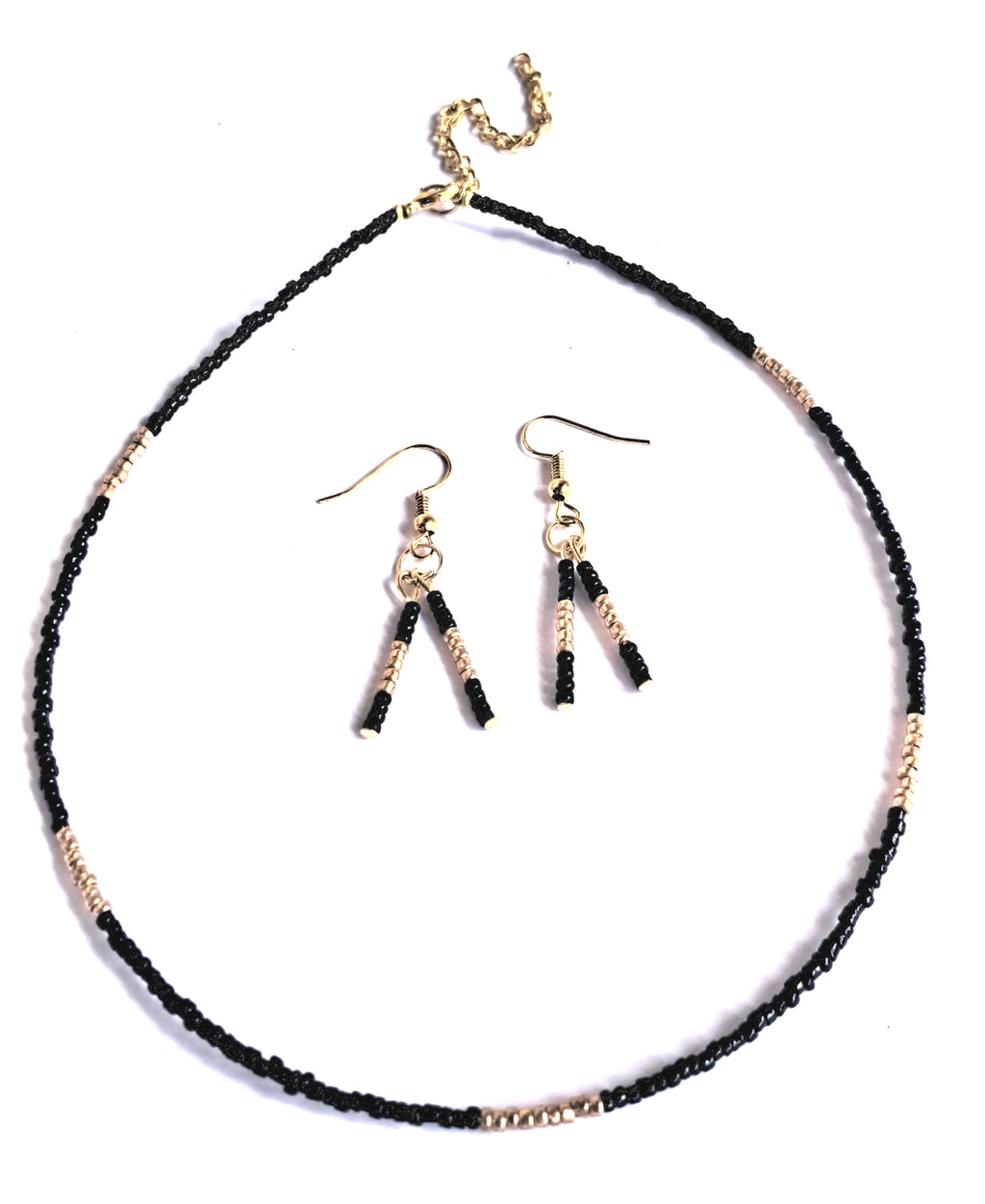 Black and gold beaded jewelry set